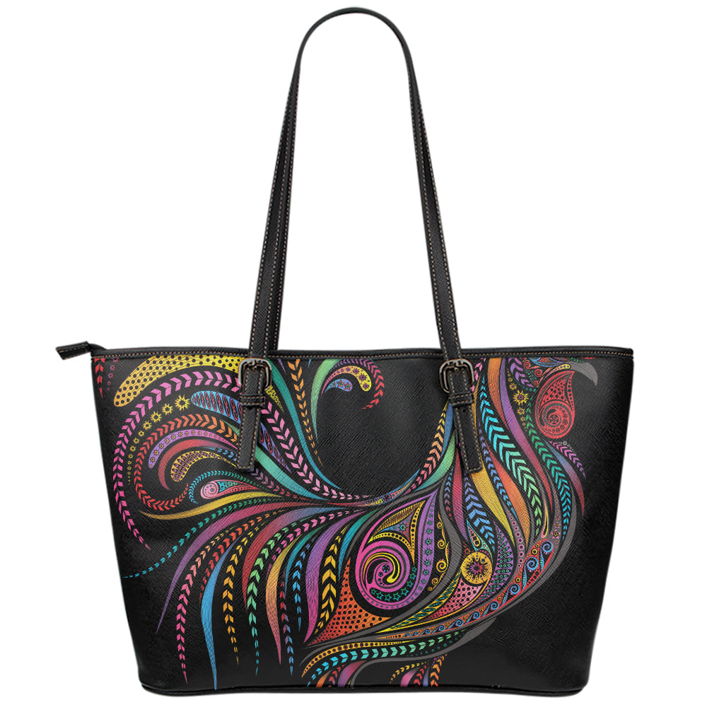 Colorful Rooster Print Leather Tote Bag
