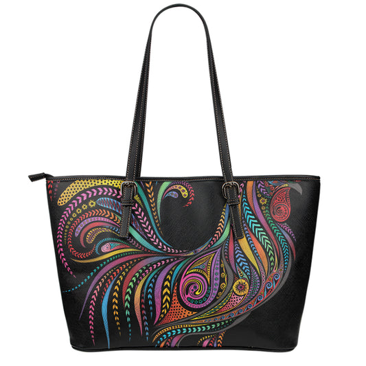 Colorful Rooster Print Leather Tote Bag