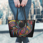 Colorful Rooster Print Leather Tote Bag
