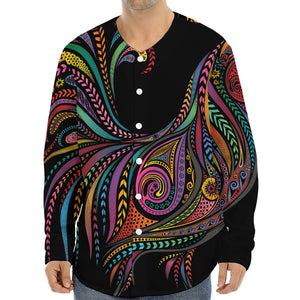 Colorful Rooster Print Long Sleeve Baseball Jersey