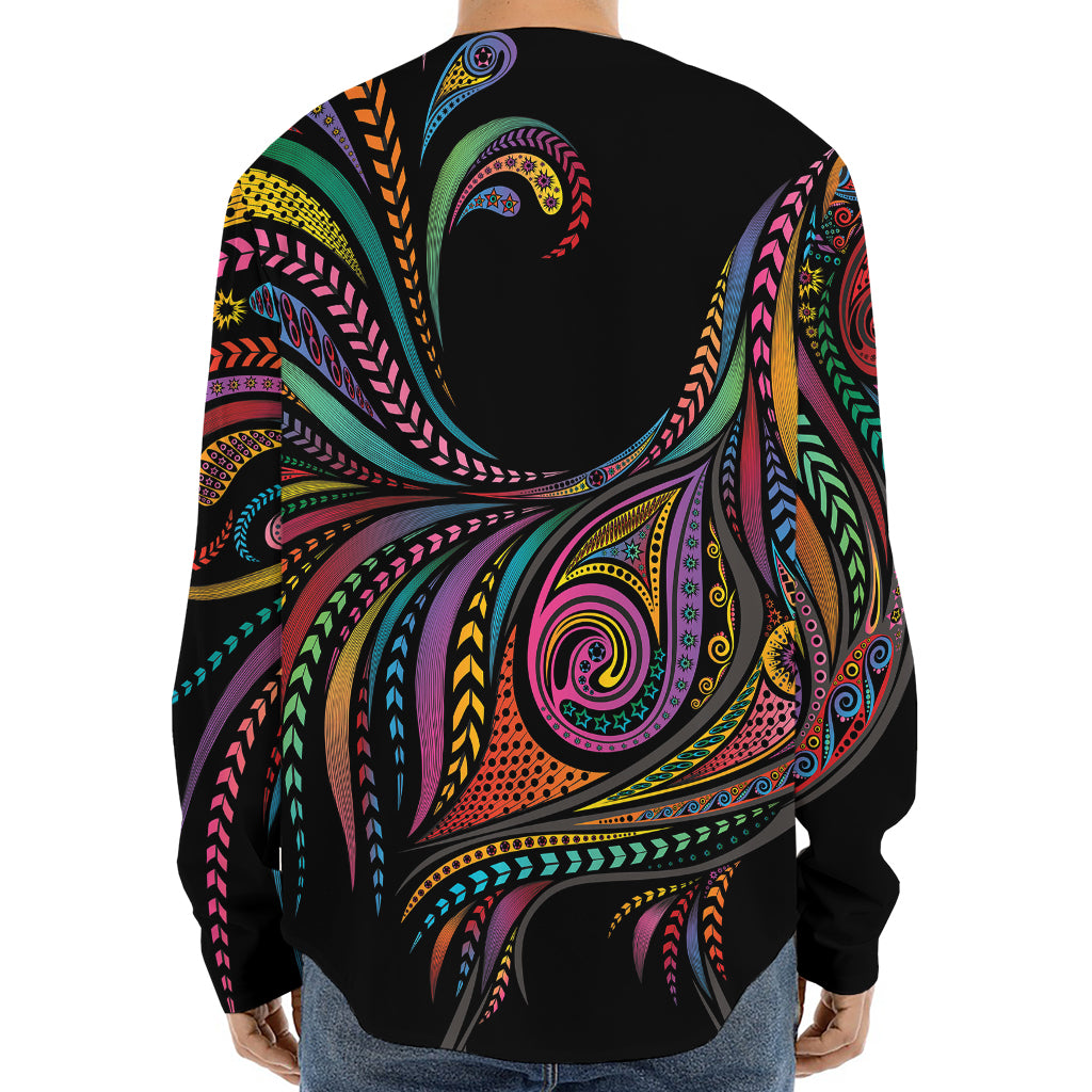 Colorful Rooster Print Long Sleeve Baseball Jersey