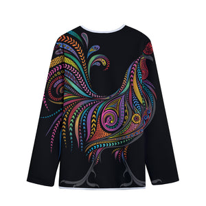 Colorful Rooster Print Long Sleeve Short Coat