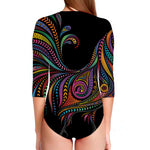 Colorful Rooster Print Long Sleeve Swimsuit