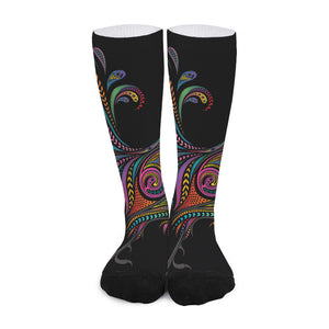 Colorful Rooster Print Long Socks