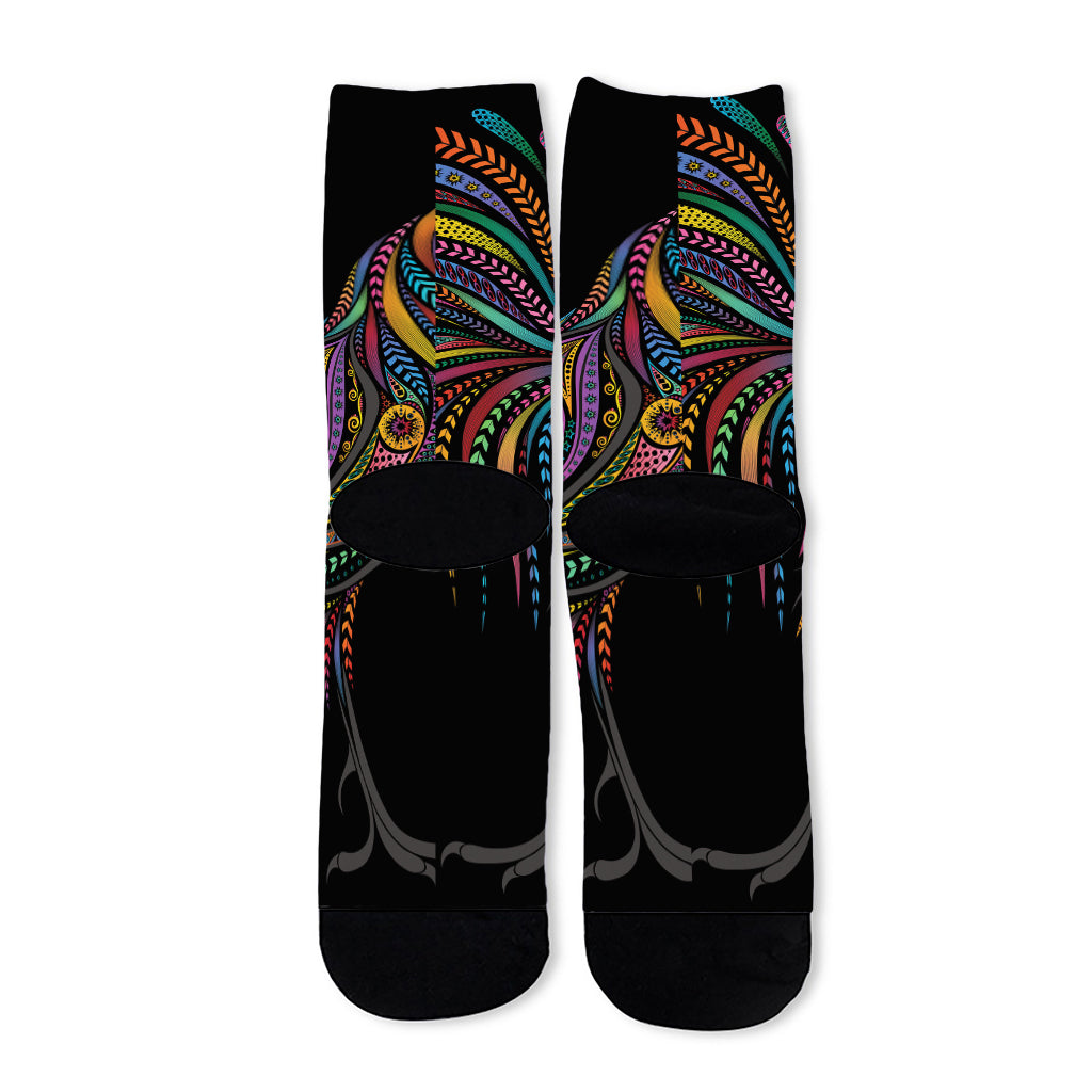 Colorful Rooster Print Long Socks