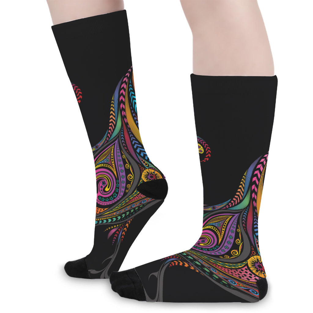 Colorful Rooster Print Long Socks