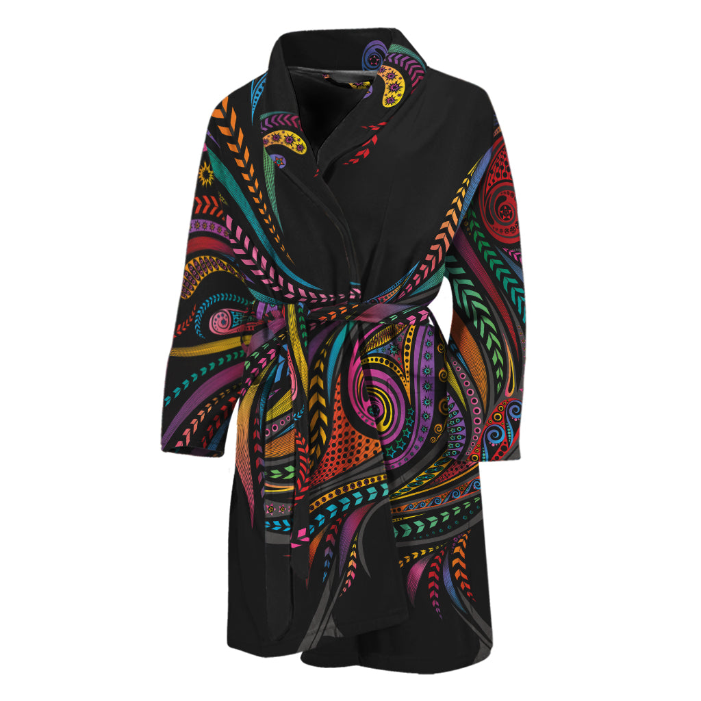 Colorful Rooster Print Men's Bathrobe