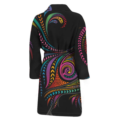 Colorful Rooster Print Men's Bathrobe