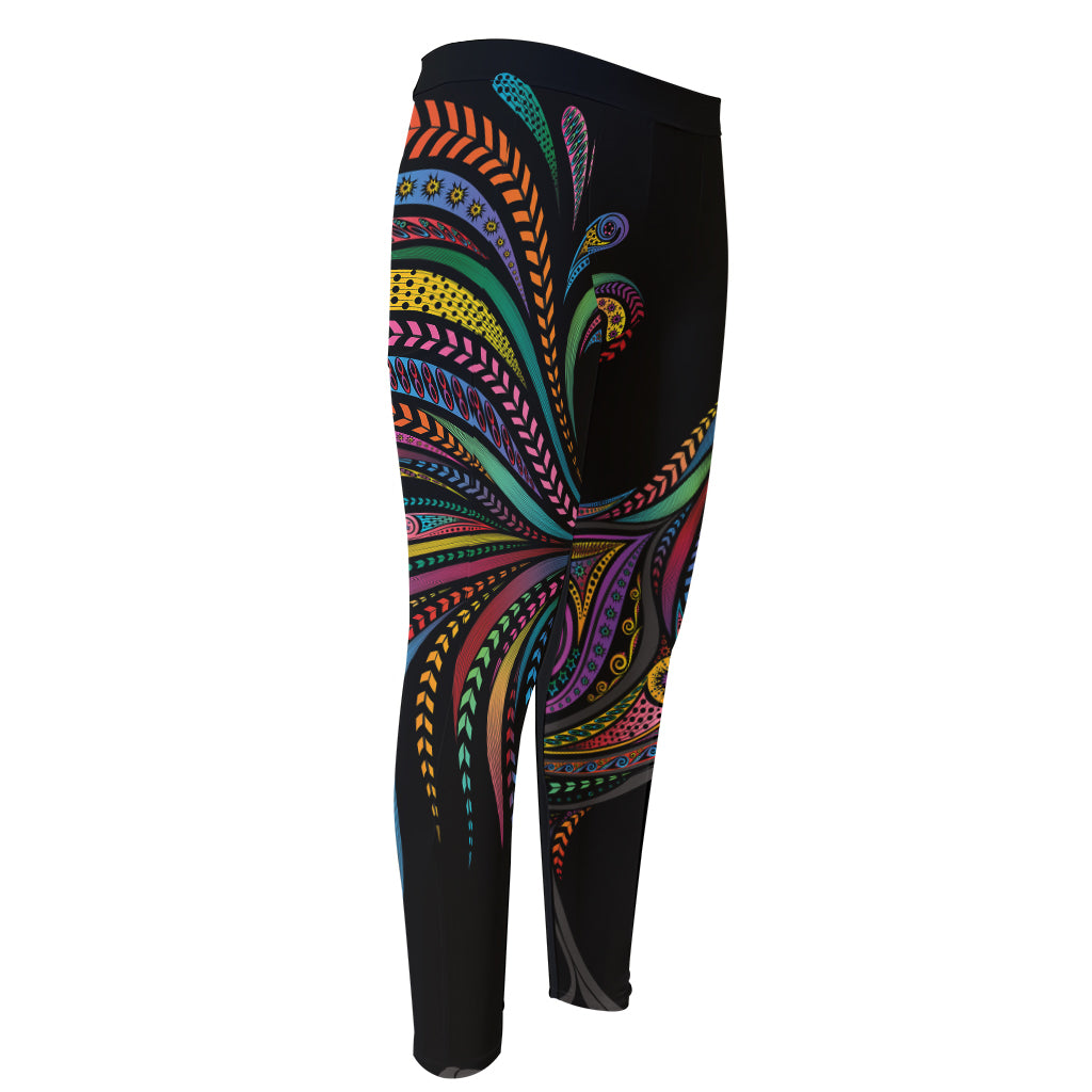 Colorful Rooster Print Men's Compression Pants