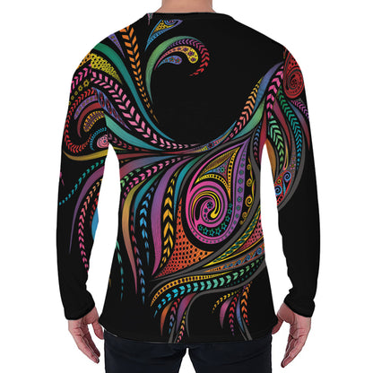 Colorful Rooster Print Men's Long Sleeve T-Shirt