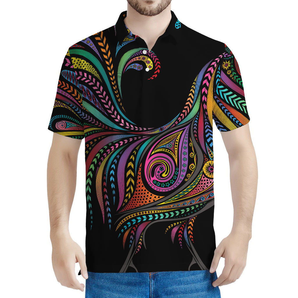 Colorful Rooster Print Men's Polo Shirt