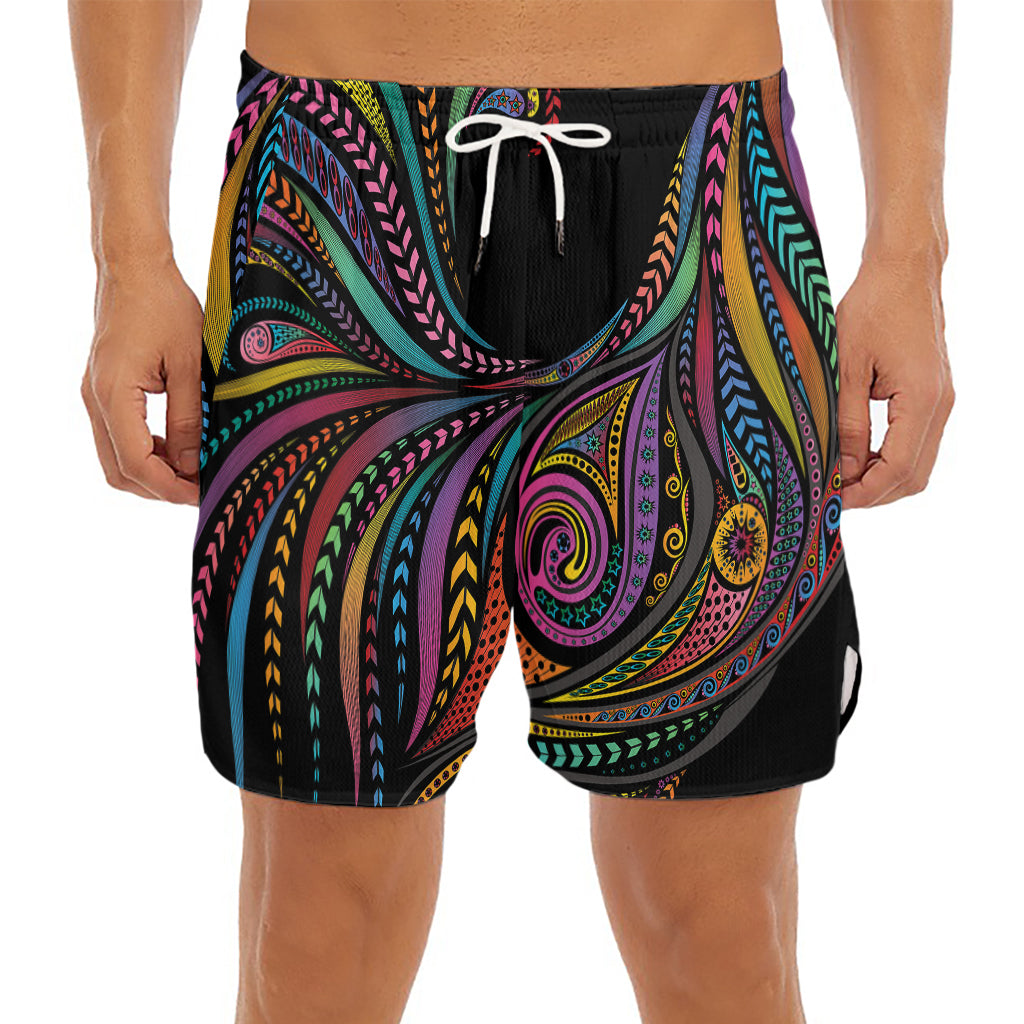 Colorful Rooster Print Men's Split Running Shorts