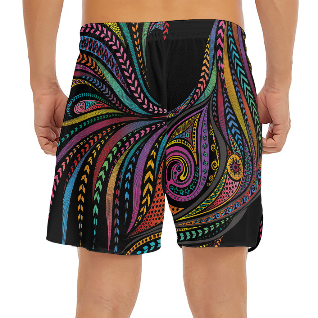 Colorful Rooster Print Men's Split Running Shorts