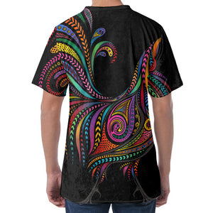 Colorful Rooster Print Men's Velvet T-Shirt