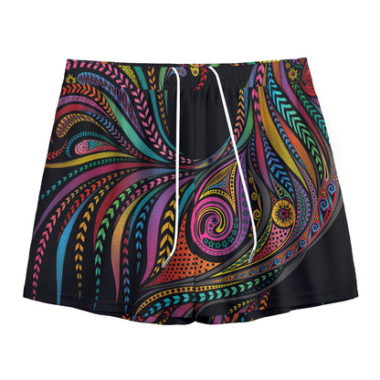 Colorful Rooster Print Mesh Shorts