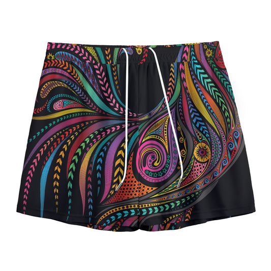 Colorful Rooster Print Mesh Shorts