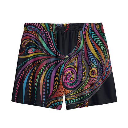 Colorful Rooster Print Mesh Shorts