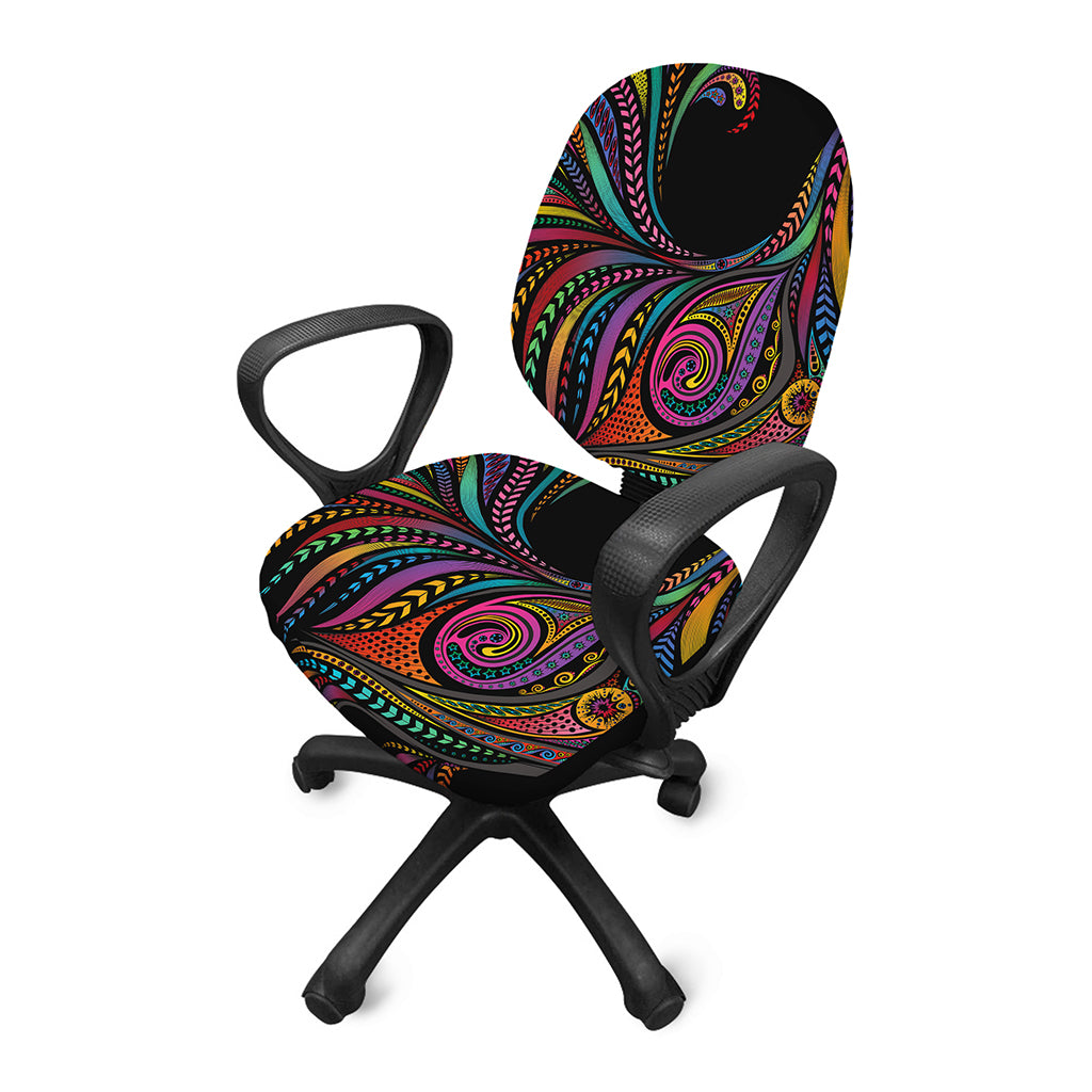 Colorful Rooster Print Office Chair Cover