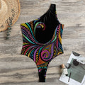 Colorful Rooster Print One Shoulder Bodysuit