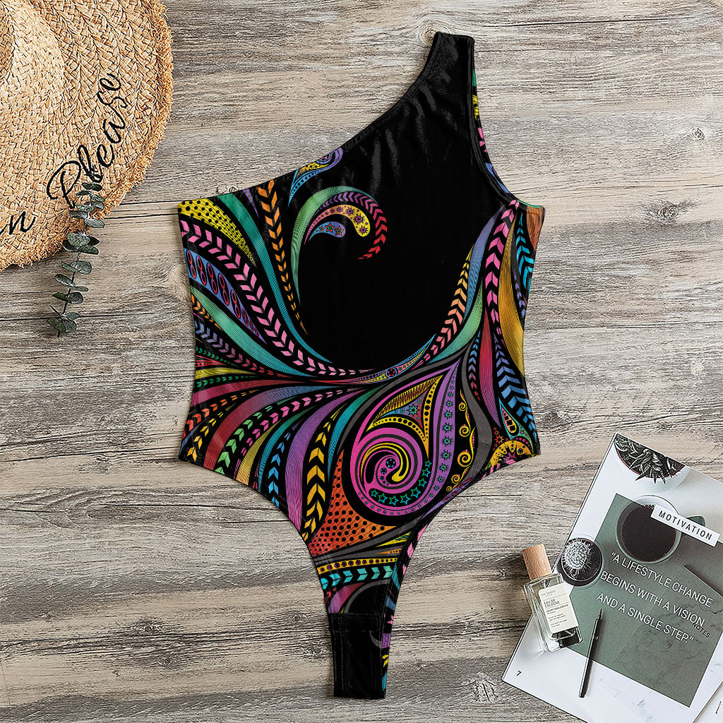 Colorful Rooster Print One Shoulder Bodysuit