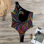 Colorful Rooster Print One Shoulder Bodysuit