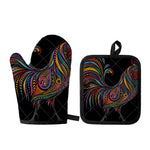 Colorful Rooster Print Oven Mitt And Pot Holder Set