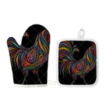 Colorful Rooster Print Oven Mitt And Pot Holder Set