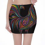 Colorful Rooster Print Pencil Mini Skirt