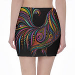 Colorful Rooster Print Pencil Mini Skirt