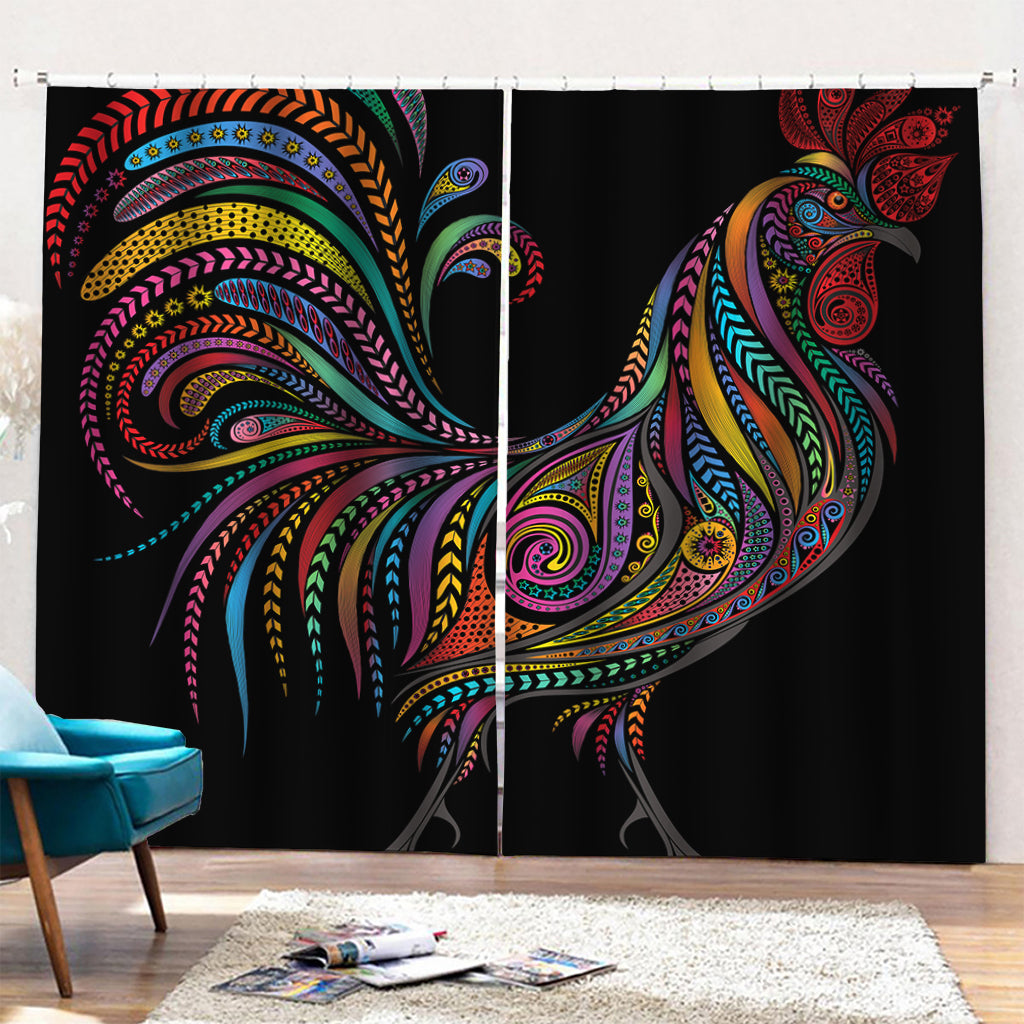 Colorful Rooster Print Pencil Pleat Curtains