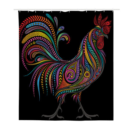 Colorful Rooster Print Polyester Shower Curtain