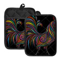Colorful Rooster Print Pot Holders With Pocket