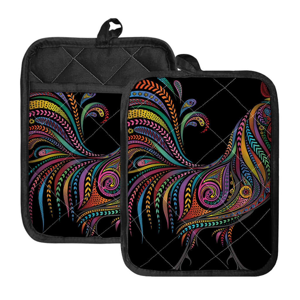 Colorful Rooster Print Pot Holders With Pocket