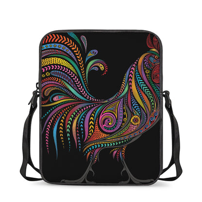 Colorful Rooster Print Rectangular Crossbody Bag