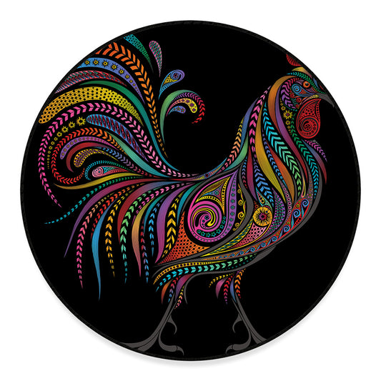 Colorful Rooster Print Round Floor Mat