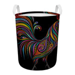 Colorful Rooster Print Round Laundry Basket