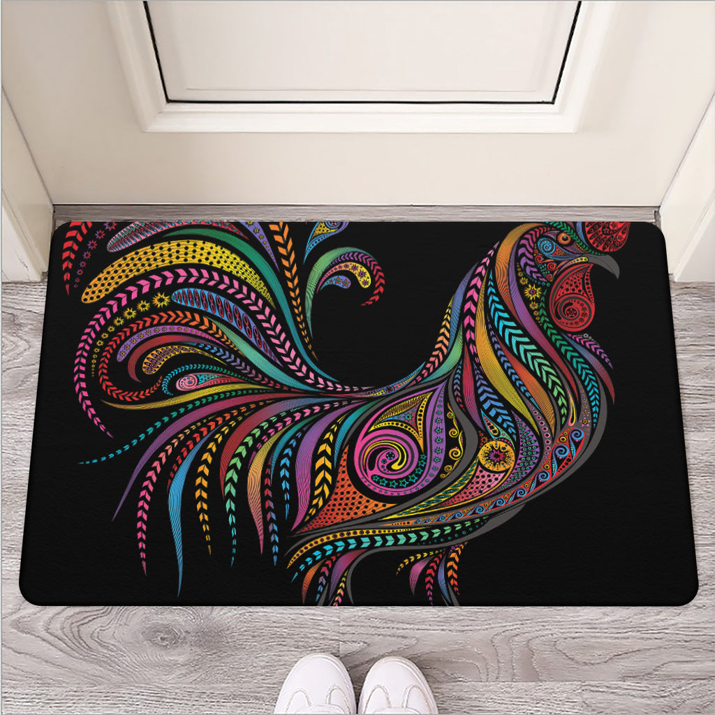 Colorful Rooster Print Rubber Doormat