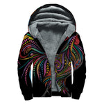 Colorful Rooster Print Sherpa Lined Zip Up Hoodie