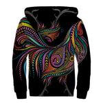 Colorful Rooster Print Sherpa Lined Zip Up Hoodie