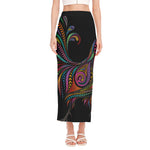 Colorful Rooster Print Side Slit Maxi Skirt