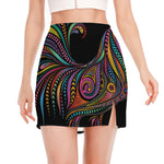 Colorful Rooster Print Side Slit Mini Skirt