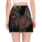 Colorful Rooster Print Side Slit Mini Skirt