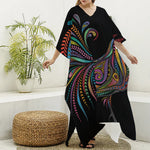 Colorful Rooster Print Silk V-Neck Kaftan Dress