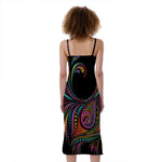 Colorful Rooster Print Slim Fit Midi Cami Dress
