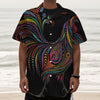 Colorful Rooster Print Textured Short Sleeve Shirt