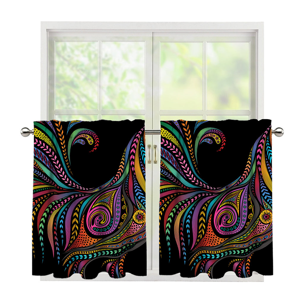 Colorful Rooster Print Tier Curtains