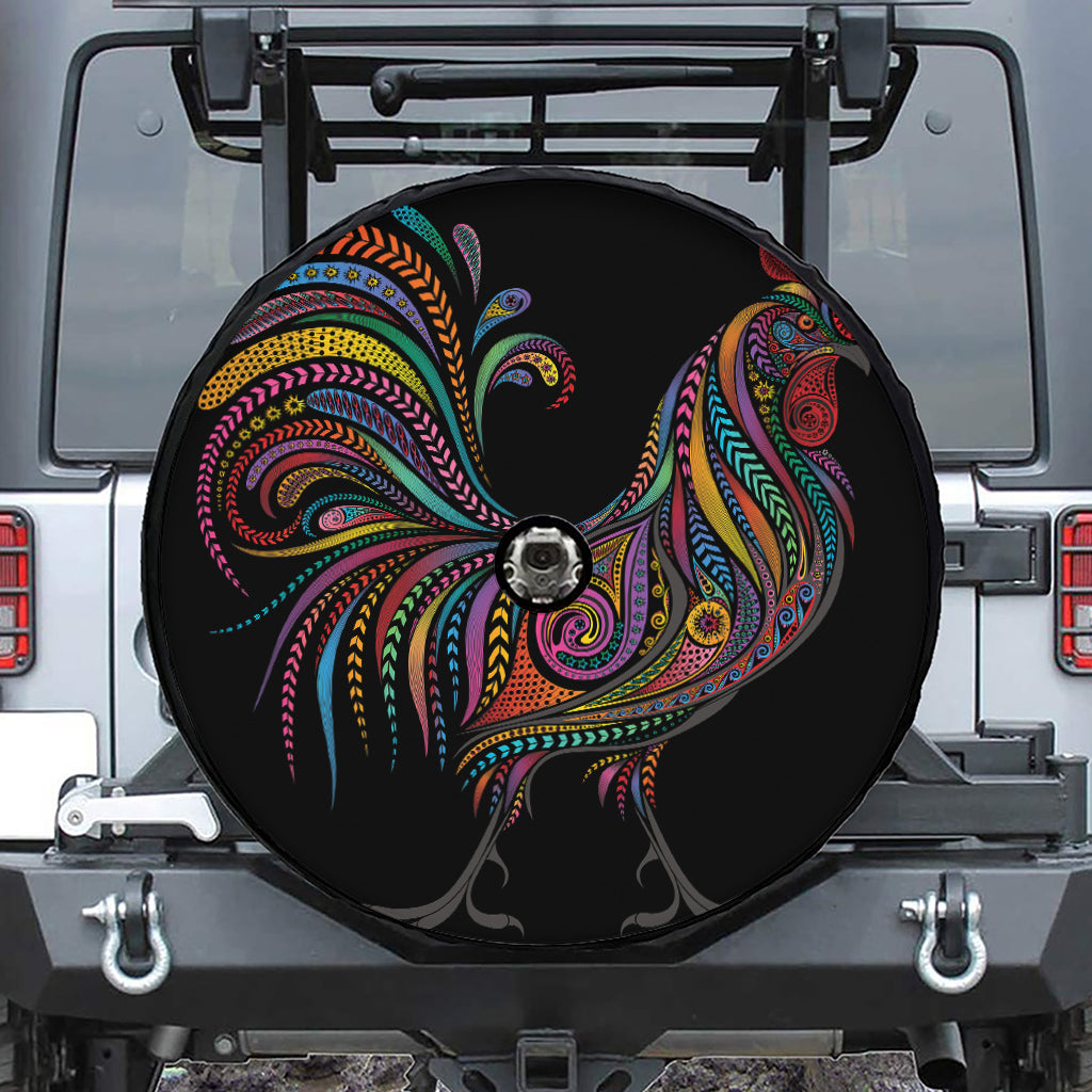 Colorful Rooster Print Tire Cover With Camera Hole