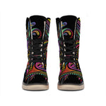 Colorful Rooster Print Winter Boots
