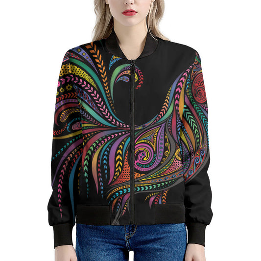 Colorful Rooster Print Women's Bomber Jacket