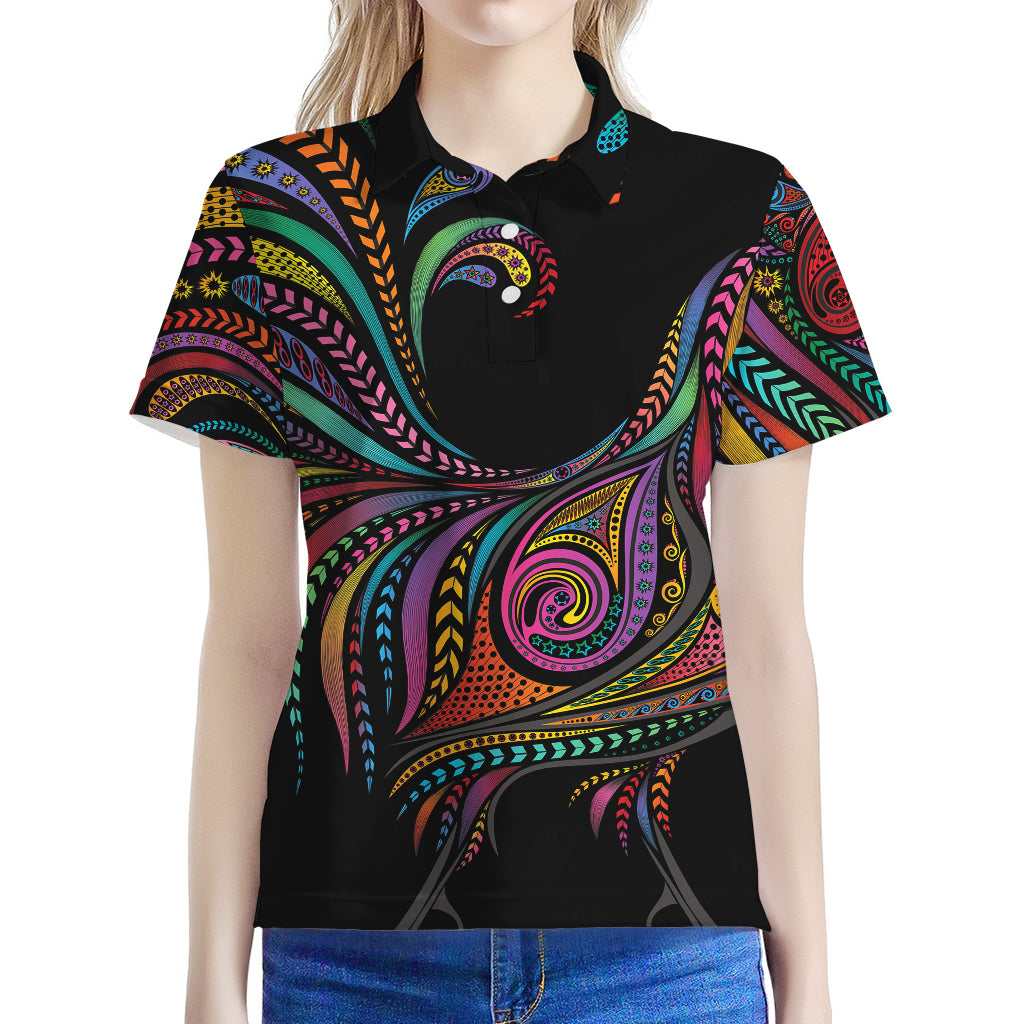 Colorful Rooster Print Women's Polo Shirt